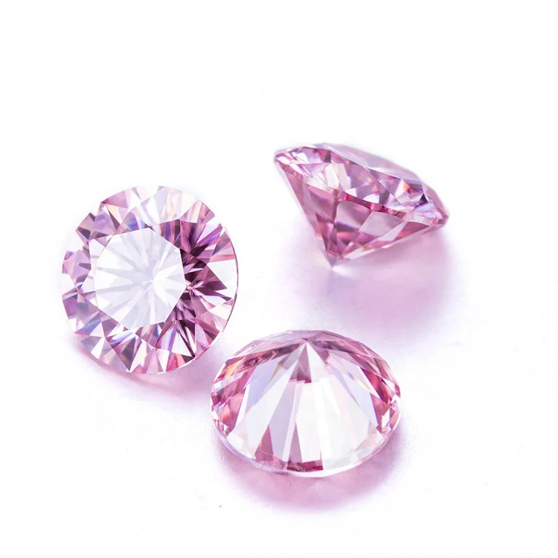 

Pink Moissanite Diamond VVS1 1 Carat Round Cut Moissanite Colored Loose Stones With Gra Certificate