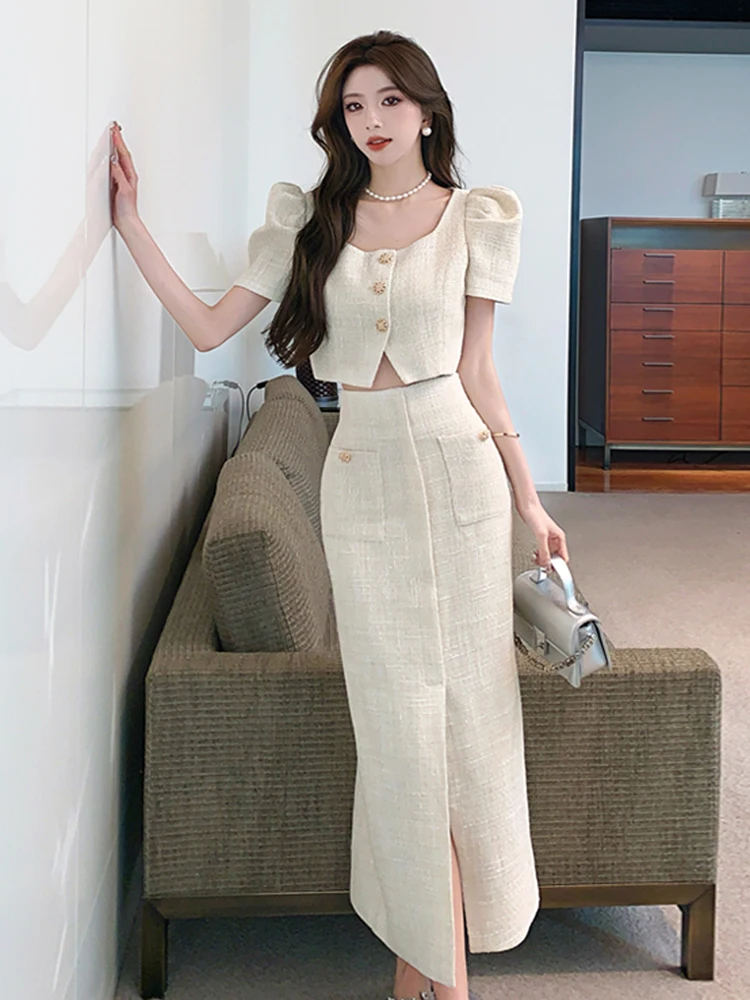 high-quality-chic-fashion-summer-two-piece-set-women-square-collar-beige-puff-sleeve-crop-top-high-waist-bodycon-skirts-suit