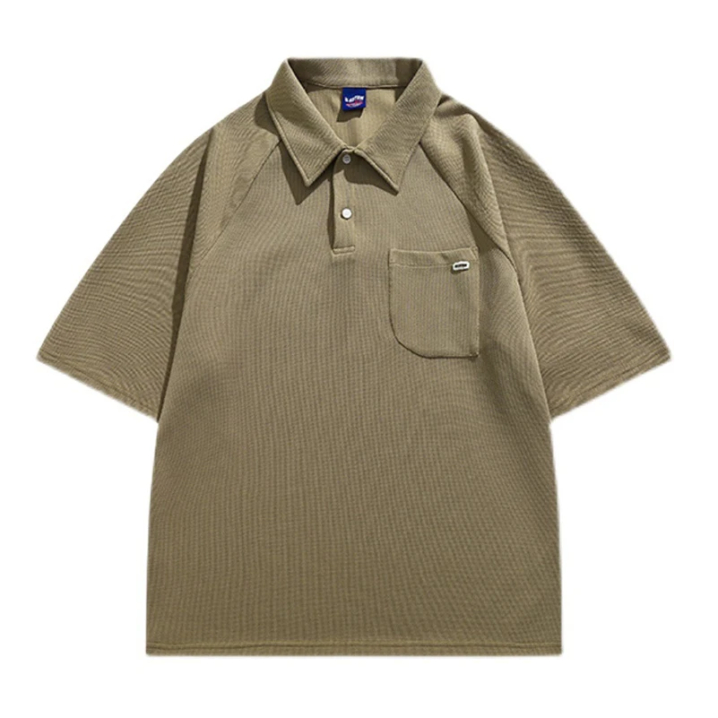 

Irregular Pocket Polo Shirt Short Sleeves Men Casual Streetwear Breathable Loose Tops Male Clothing MA440
