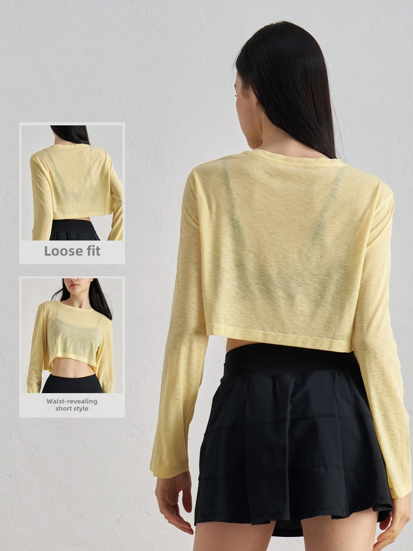 Spring And Summer Loose Midriff Outfit Sports Long Sleeves Outerwear Solid Color High Sense Yoga Ideal for Fitness Yoga