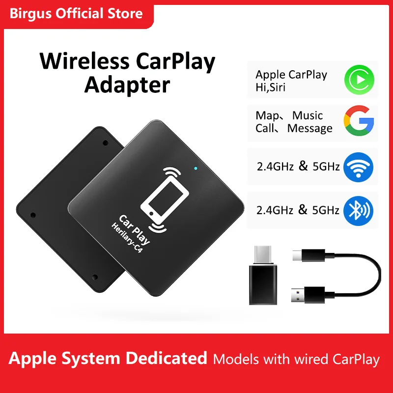 Birgus Wireless Carplay Adapter 2.4G+5GHz WiFi Bluetooth Apple Carplay