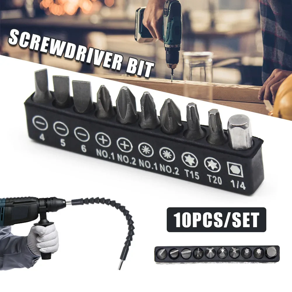 

10pcs/set Screwdriver Bit for 6.35 Hexagon Head Flexible Shaft Bits Extension rod Electric Drill Screwdriver Bit accessories