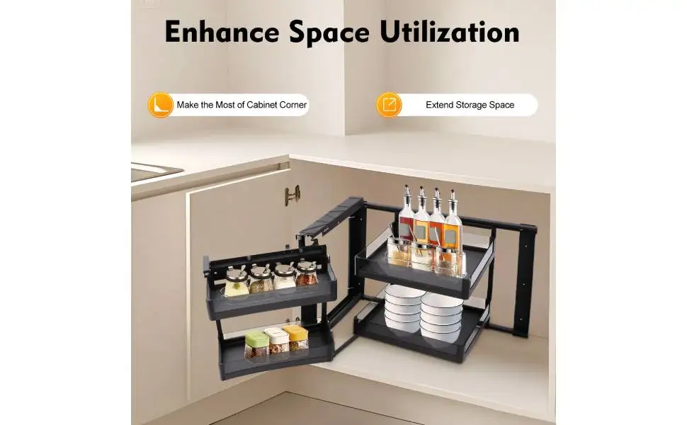 14" Blind Corner Cabinet Pull Out 2 Tier with 4 Detachable Shelves