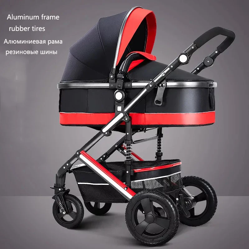 Baby stroller 2 in 1, baby stroller and car seat set,four wheels strollers,High Landscape Pram Carriage Basket,Luxury travel car