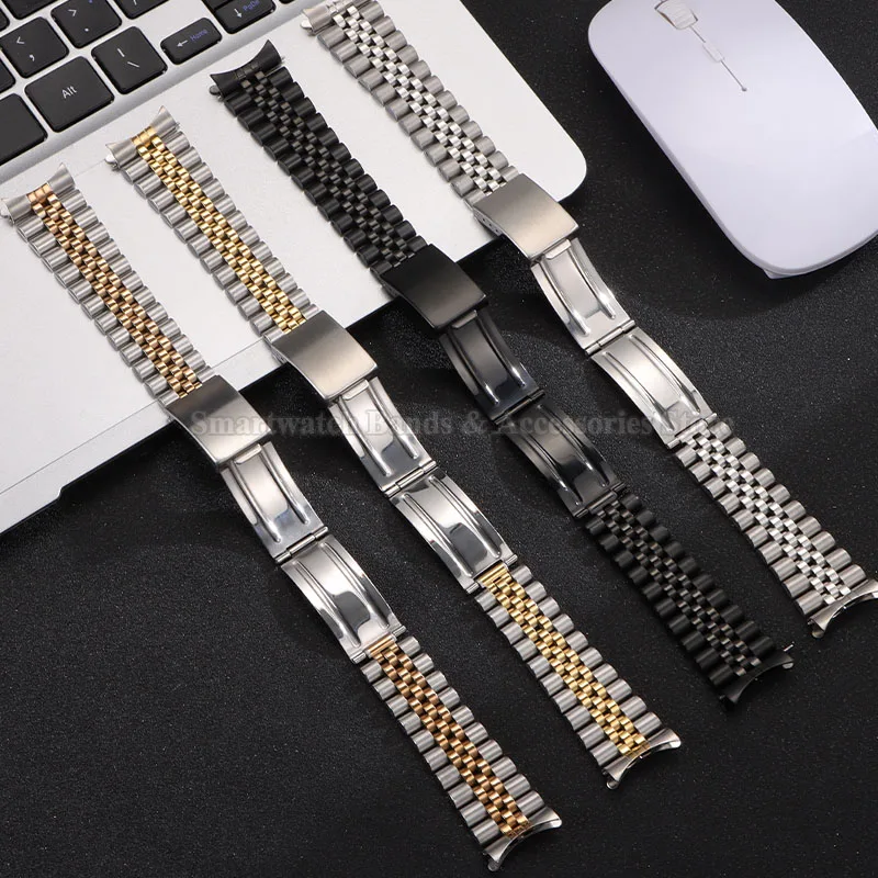Elegant Stainless Steel Curved End Metal Watch Strap Bracelet