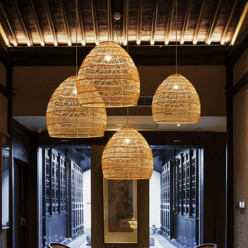 

Vintage Handmade Rattan Pendant Lamp Restaurant Bar Bedroom LED Lamp Chinese Garden Home Accommodation Decorative Pendant Lamp