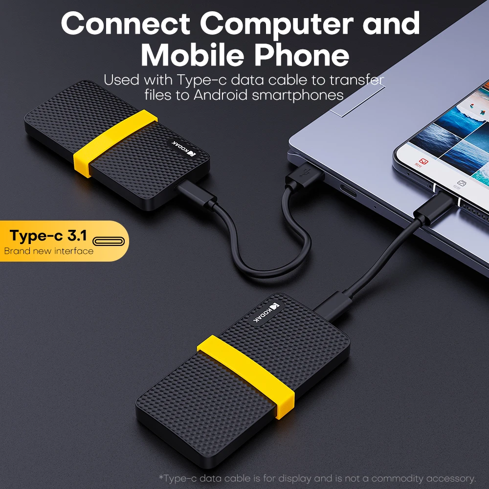 코닥 휴대용 SSD 외장 솔리드 스테이트 드라이브 하드 디스크 256GB 512GB 1TB 450MB/s 2 in 1 인터페이스 노트북 컴퓨터 휴대폰용