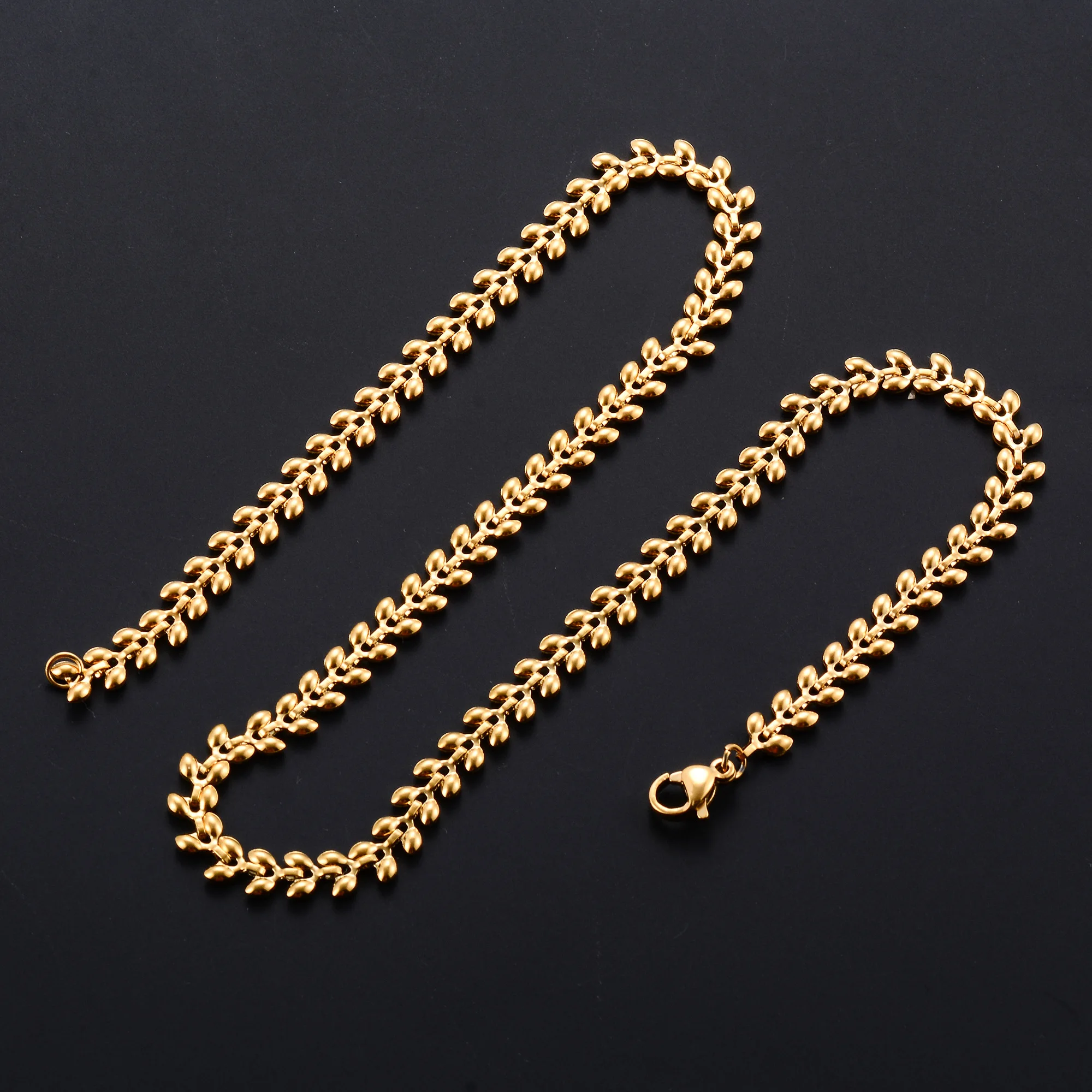 Zierliche Edelstahl-Gliederkette mit Weizen-Halskette für Damen, vergoldet, Halsband aus Metall, Schmuckzubehör – Detail 1