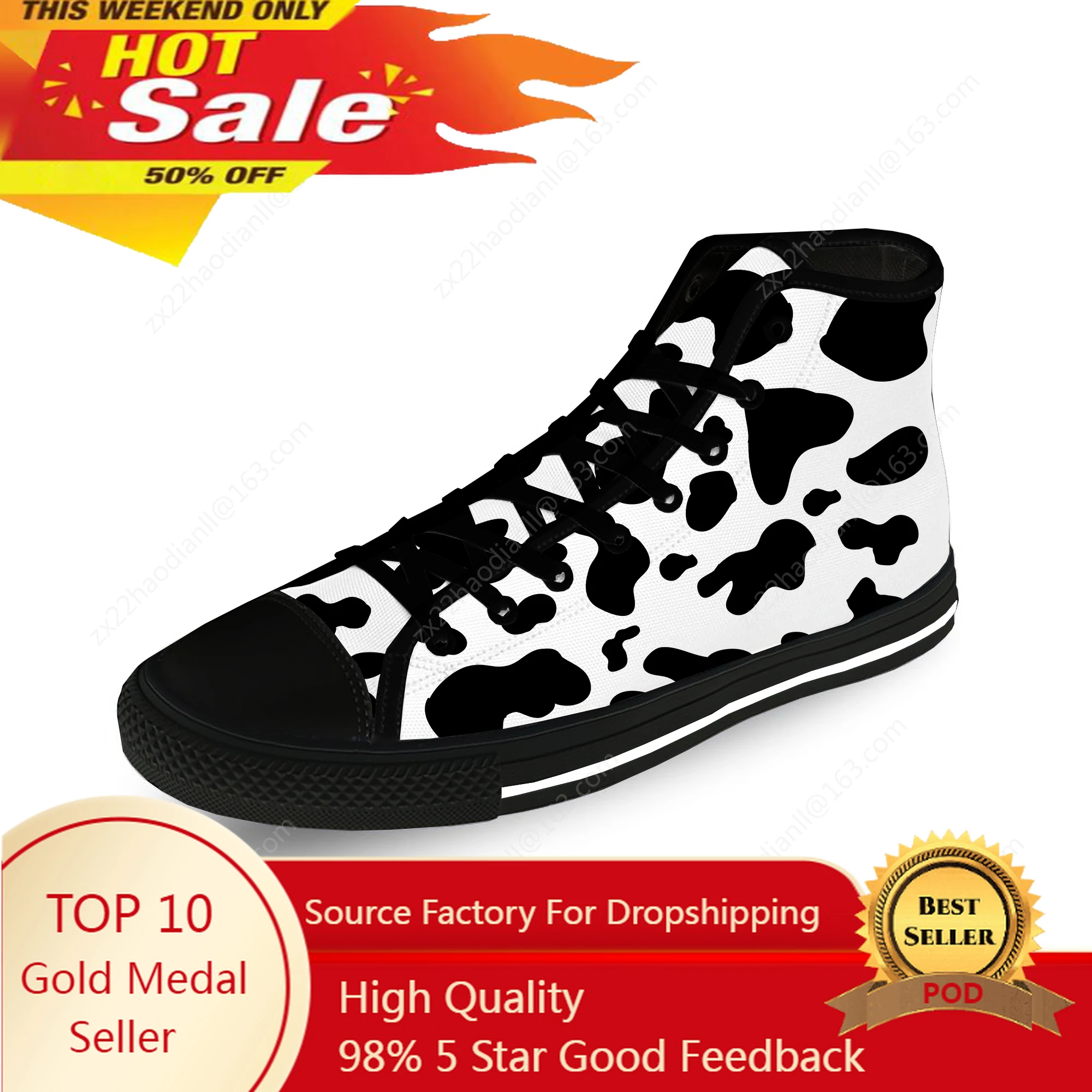 

Cow Print Animal Cute Funny Casual Cloth Fashion 3D Print High Top Canvas Shoes Men Women Lightweight Breathable Sneakers