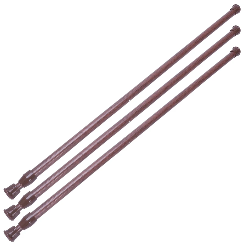 3X Extendable Telescopic Spring Loaded Net Voile Tension Curtain Rail Pole Rods 55-90Cm Wood Color |