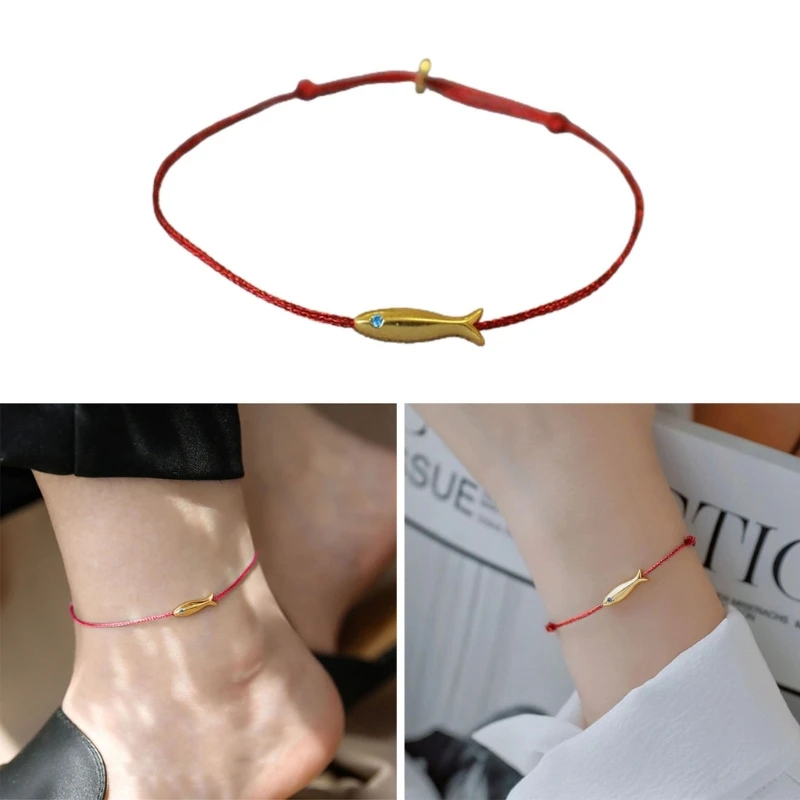 Adjustable Lucky Little Fish Hand Rope Red Thread Hand Rope Back-to-School Season Mother's Day Parent-child Foot Rope Bracelets