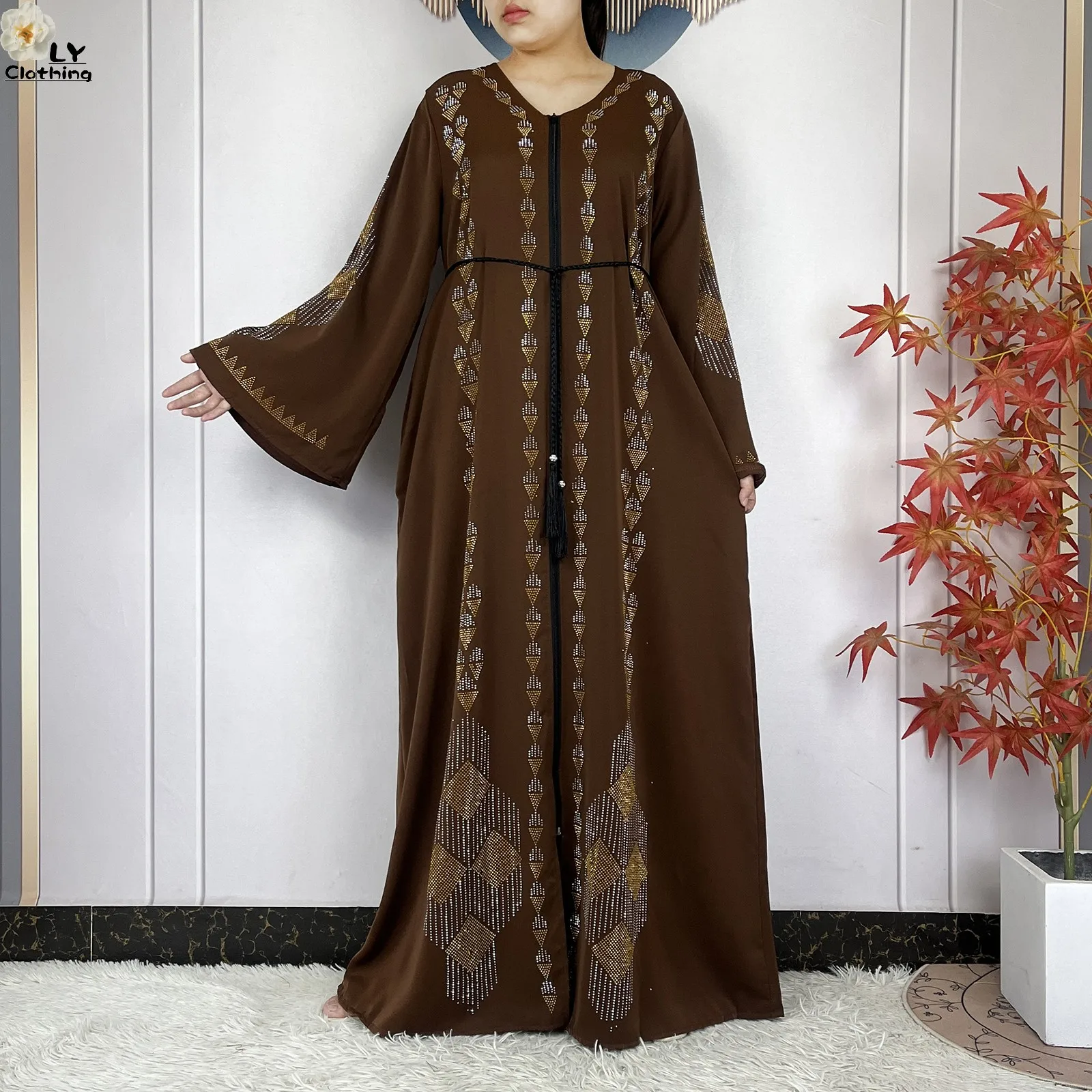 2025 Latest Muslim Women Long Sleeve Elegant Dresses Dubai Fashion Women Robe Open Chiffon Soft African Tradition Abaya Clothing 4