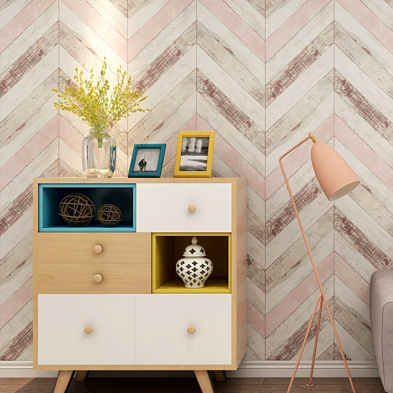 Nordic style imitation wood grain board wallpaper nostalgic Mediterranean TV background bedroom living room dining room