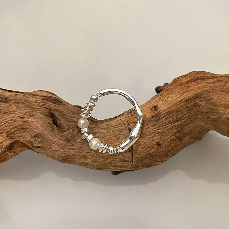 

S925 Sterling Silver Silver Pearl Creative Ring Women Light Luxury Lava Fashion Ring Temperament Trend