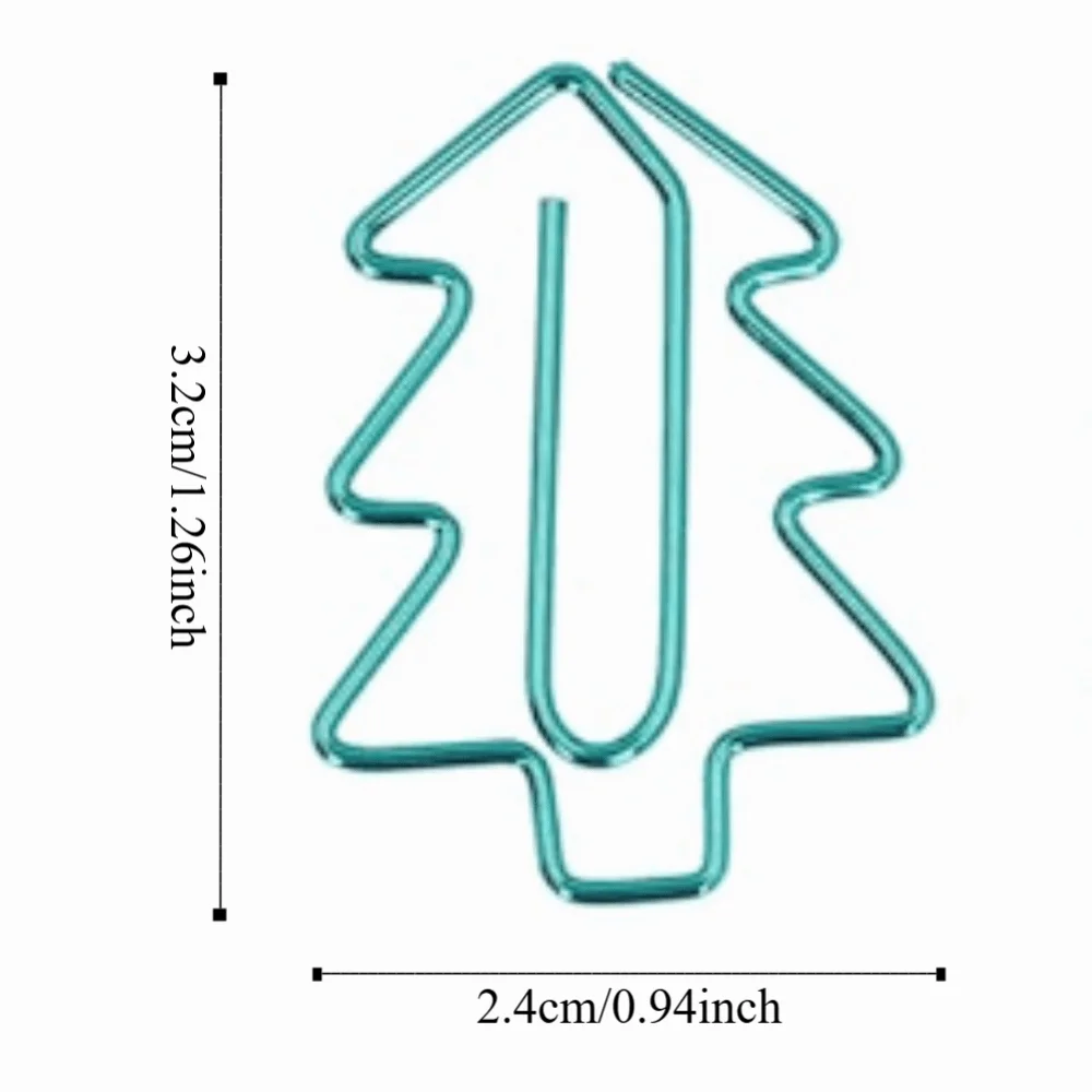 20PCS 나무 모양 미니 종이 클립 전기 도금 금속 32*24mm 철 종이 클립 보관 상자 포함 짙은 녹색 파일 종이 클립
