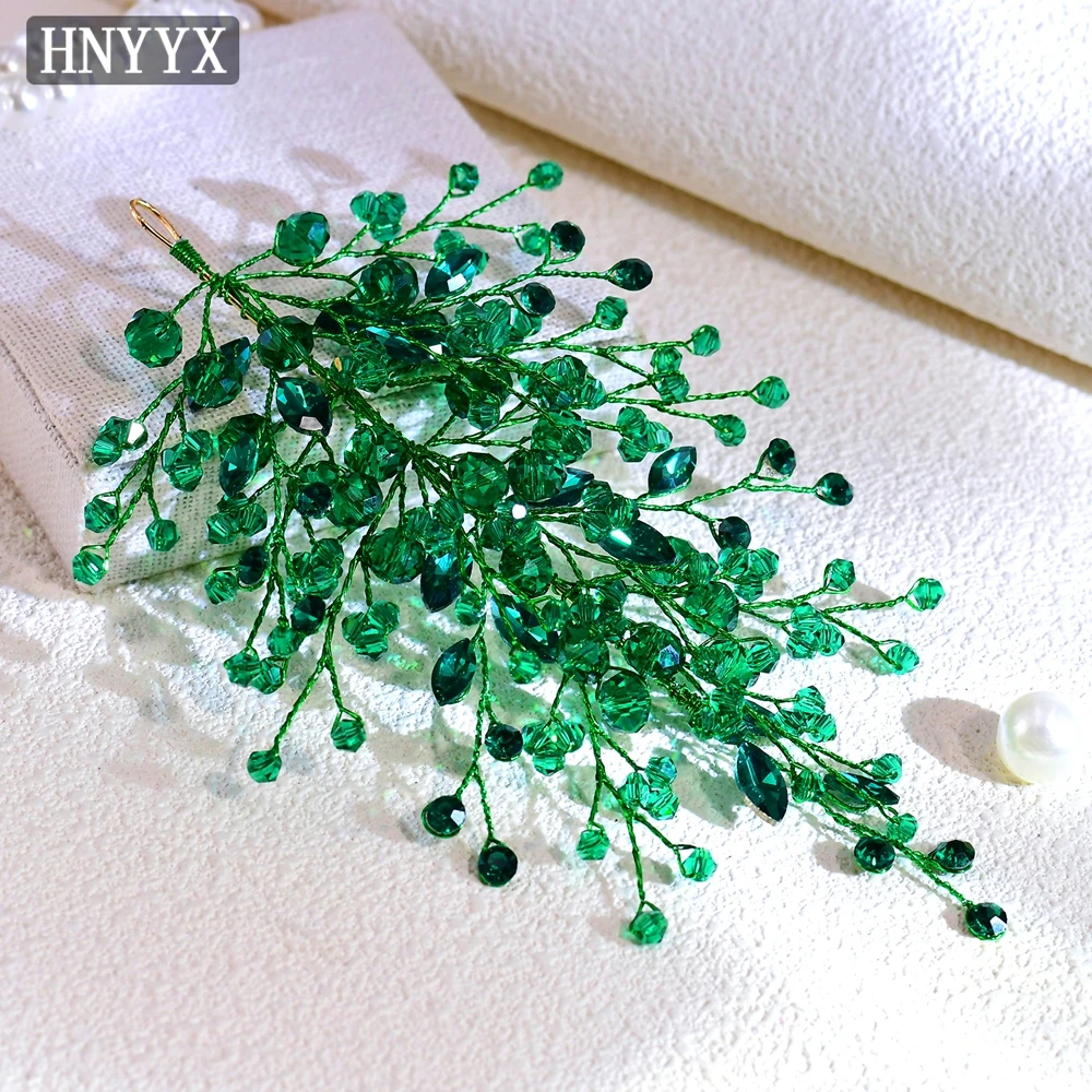 HNYYX Rhinestone Headpieces Bridal Wedding Jewelry Hair Accessories Handmade Green Crystal Woman Gown Headress Party Gift A235 bridal hair accessories