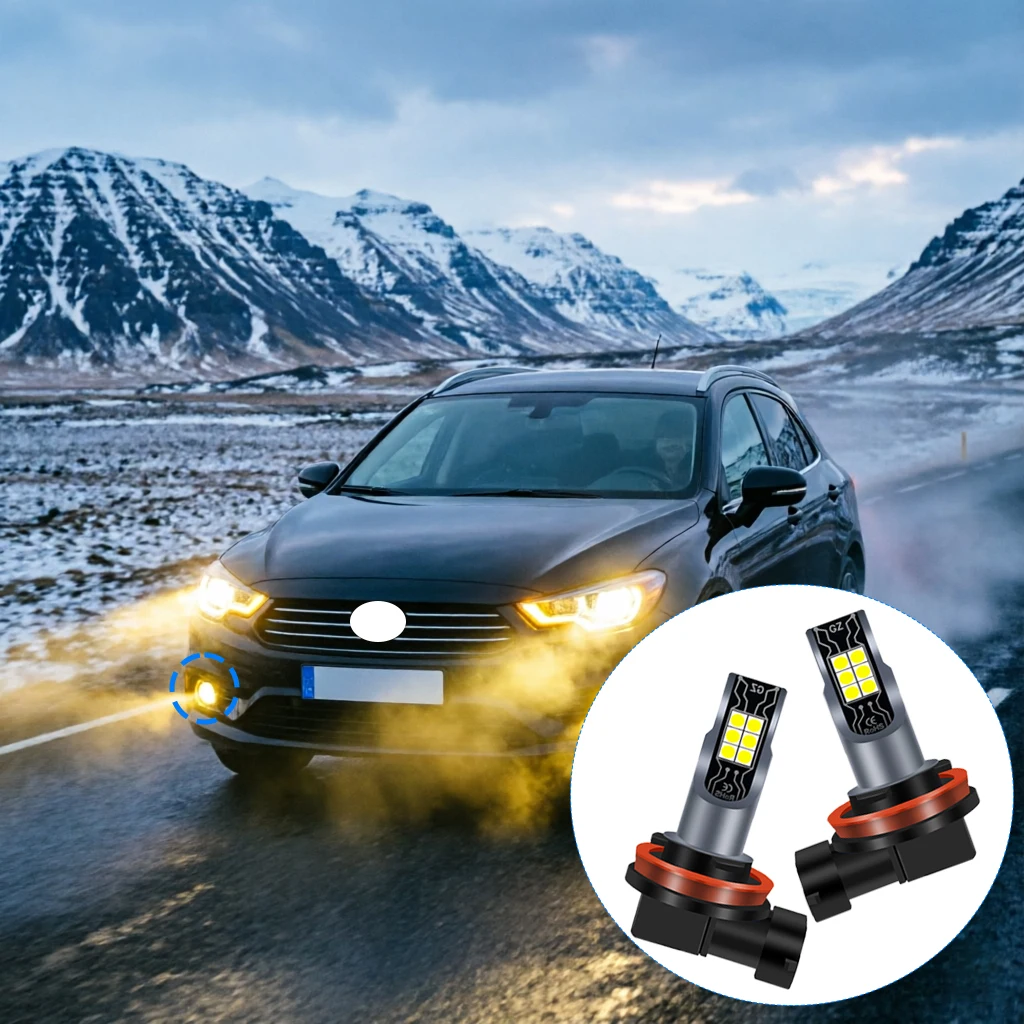 2PCS H11 H8 LED 전구 황금색 안개등 DRL 라이트 고출력 3000K 슈..