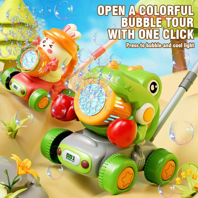 2025 Cute Bubble Machine Light Up Hand-Pushed Electric Dinosaur Rabbit Dog Bubble Guns Bubble Soap Blower For Kids Outdoor Toys