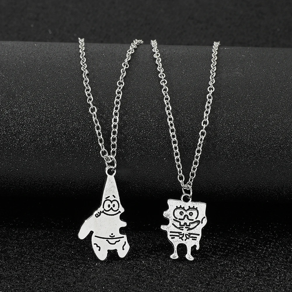 

BFF SpongeBob SquarePants Pendant Necklace SpongeBob Patrick Star Silver Plated Pendant Necklace for Best Friend Jewelry Gifts