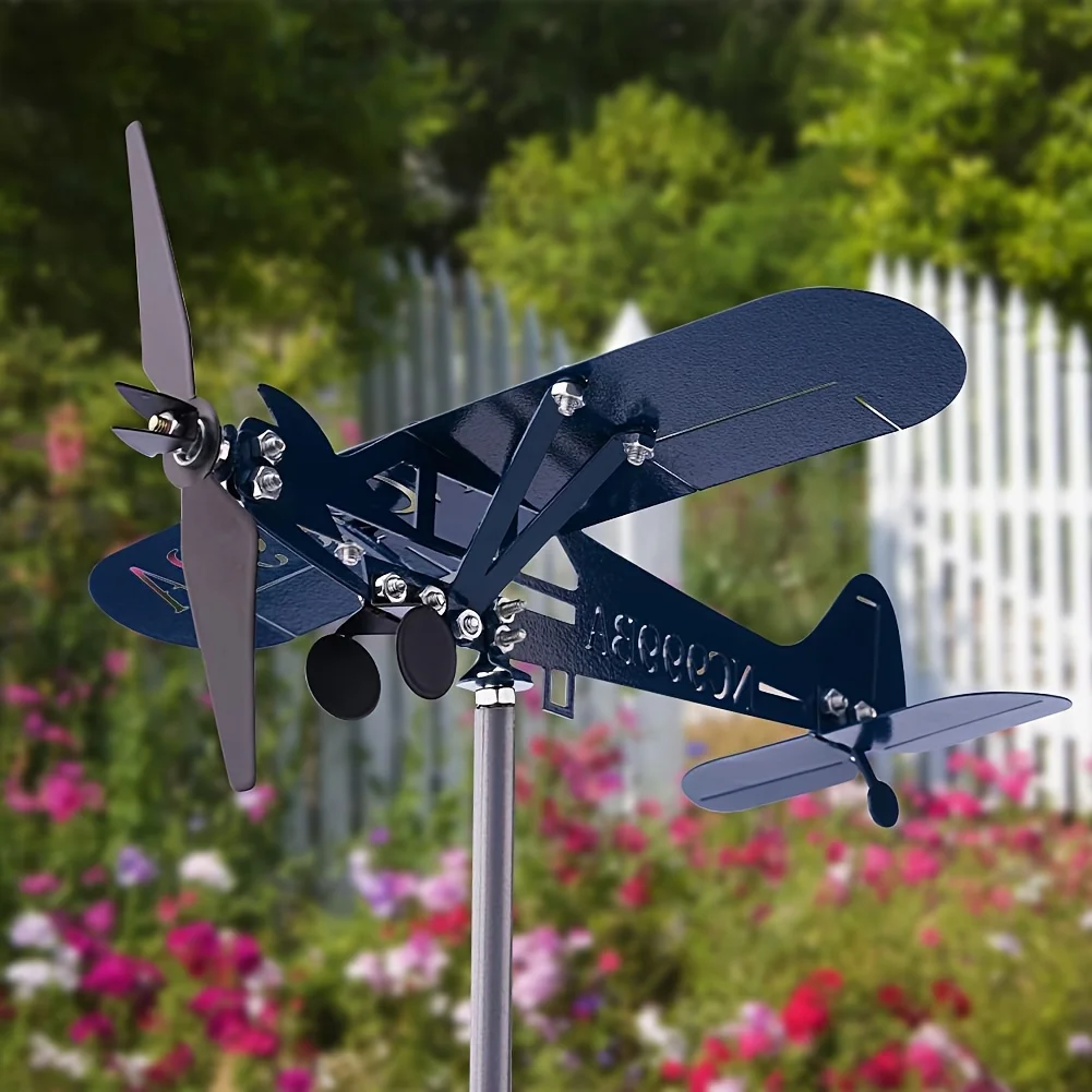 Metal Airplane Weathervane 3D Piper J3 Cub Wind Spinner Windmill Garden Decor Home Outdoor Roof Plane Indicator P1C8