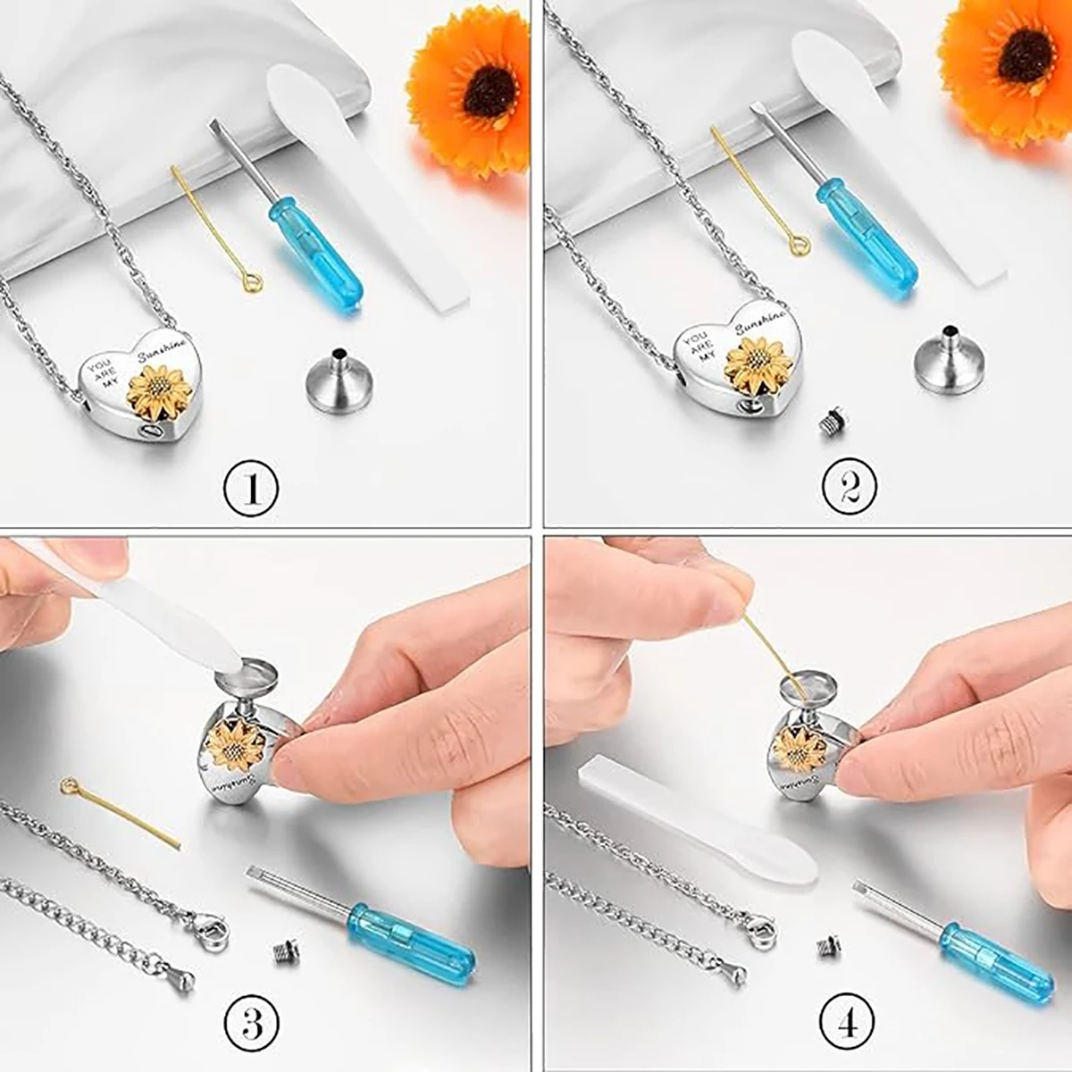 ONEFINITY Collana Urna Girasole In Argento Sterling - Ciondolo Porta Cenere "Tu Sei Il Mio Sole" - Gioiello Commemorativo Per Ceneri Cari
