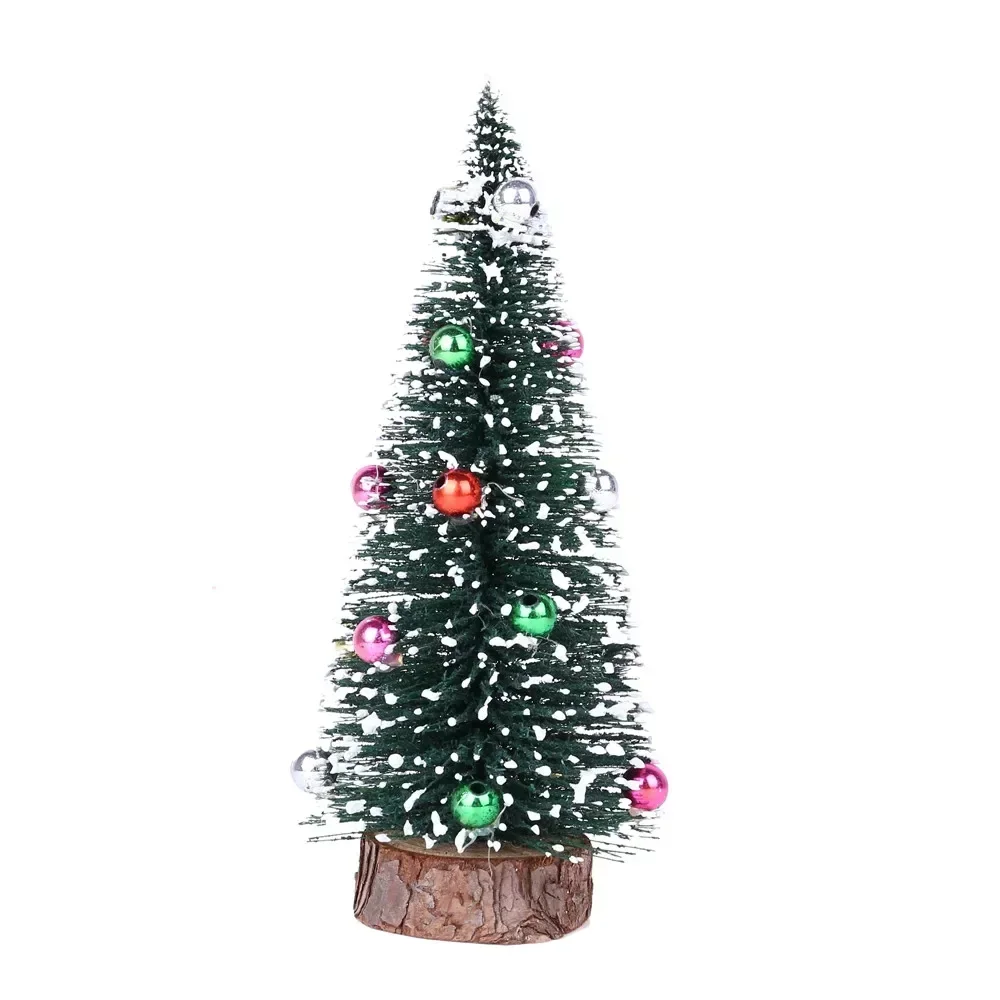 Christmas Tree Mini Tree with Wood Base Diy Crafts Home Table Top Decor Xmas Wooden Pendants for New Year Home Decoración