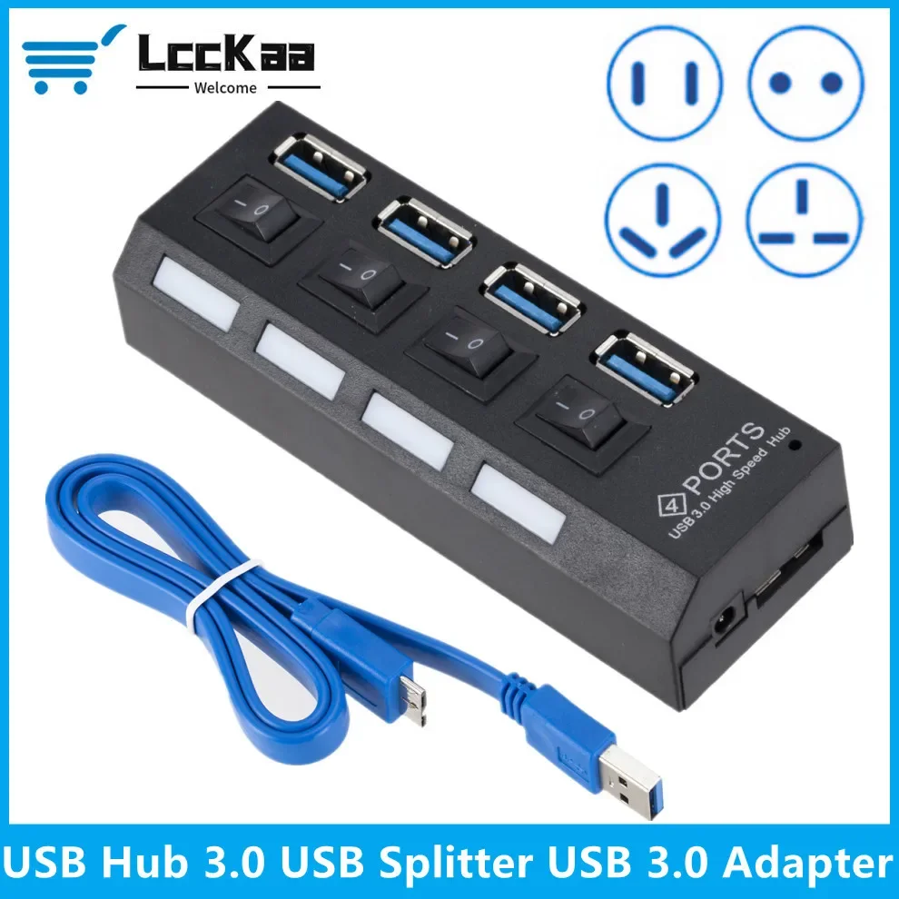 

LccKaa 4 Ports USB HUB 3.0 Adapter Expander Multi USB Splitter Multiple Extender with LED Lamp Switch for Laptop PC Accessories