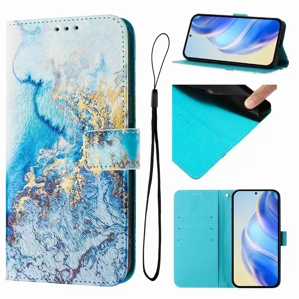 Lovely Daisy Marble Painted Wallet Phone Cover