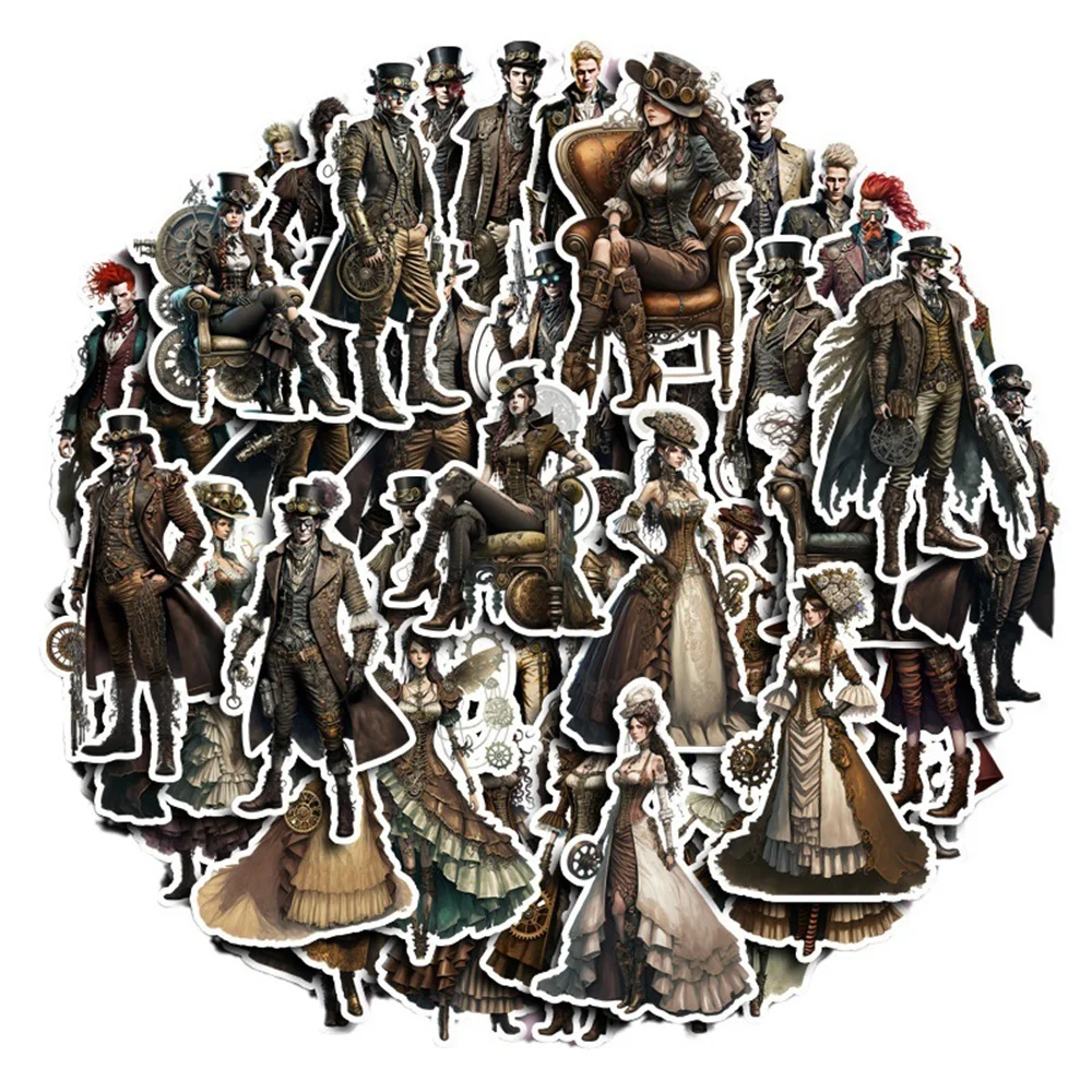

48pcs Steampunk Character Scrapbook Stickers Pack Phone Case Ipad Scrapbooking Supplies DIY Retro Sticker Journal Accessories