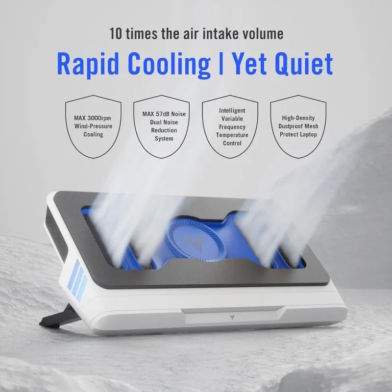 BS1 Laptop Cooling Pad Wind-Pressure Closed-Loop Turbo-Fan (MAX 3000RPM) Dual Noise Reduction Intelligent Temperature Control