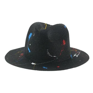 Шляпа от солнца для женщин, шляпа с граффити и брызгами чернил, Соломенная женская шляпа, мужские кепки, Повседневная пляжная Панама, новинка 2022, женская шляпа