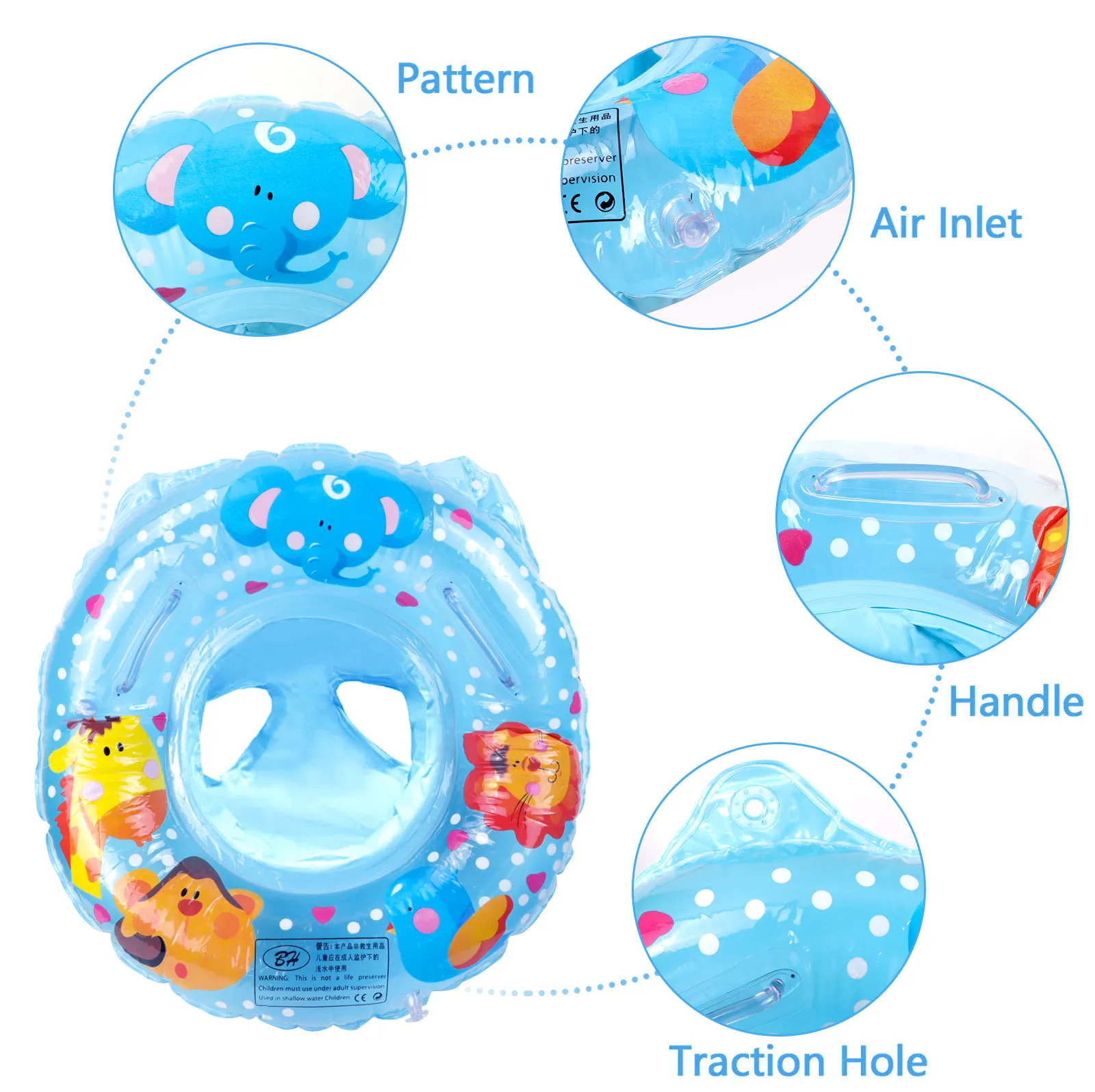 Baby Swimming Pool Rings Seat Cute Inflatable Swim Ring Float Seat Swim Circle with Dual Handle for Baby Toddlers Pool Bathtub