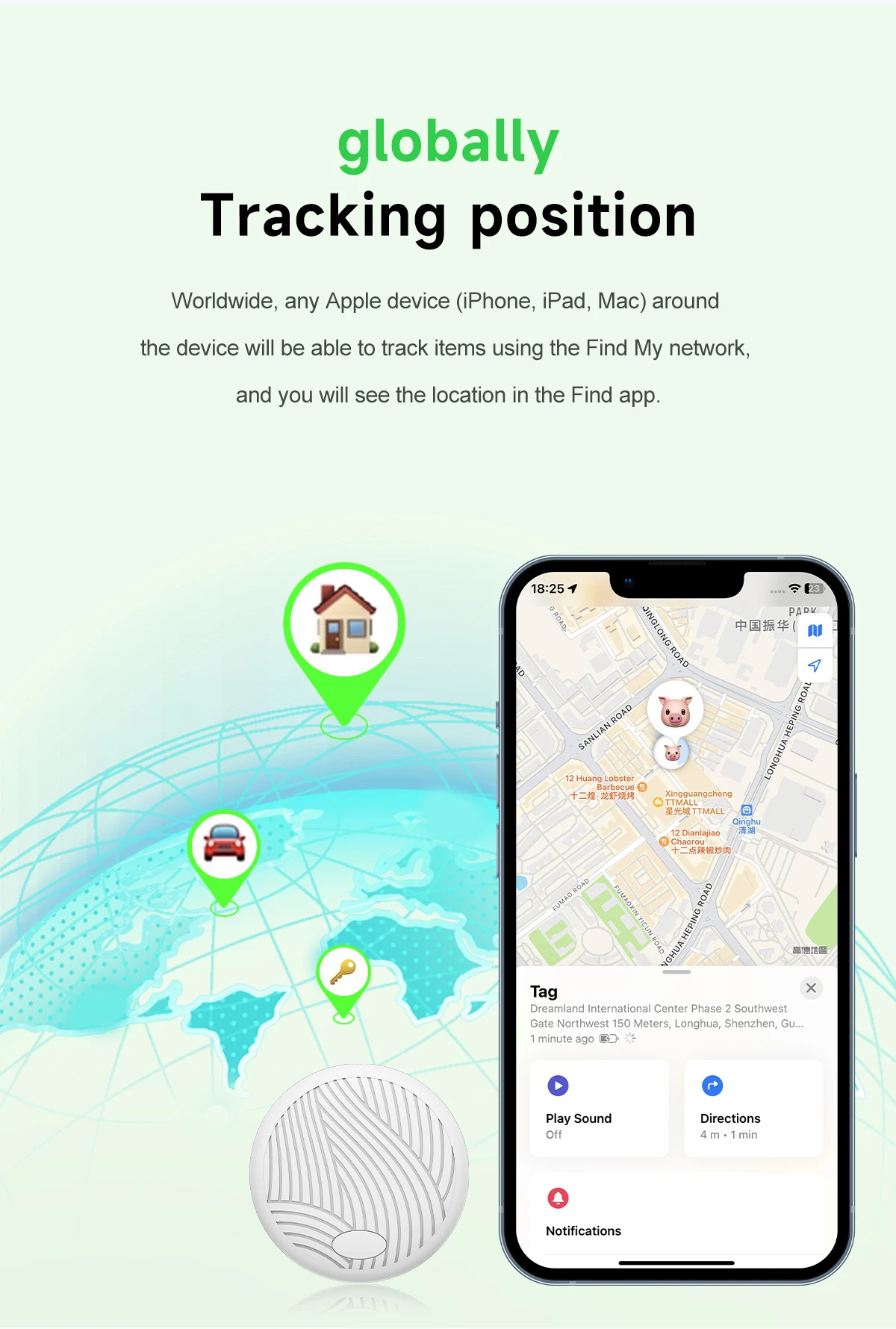 Smart Finder Tag With Apple Find My Key Anti-Lost Device Bluetooth GPS Tracker For Earbud Luggage Wallet Pets Dog MFi Finder IOS