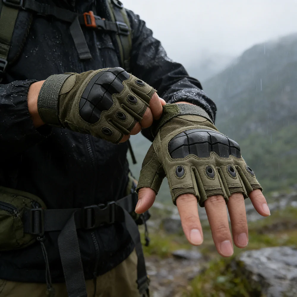 Gants tactiques mi-doigts mesh respirants pour pêche estivale et activités nautiques légères