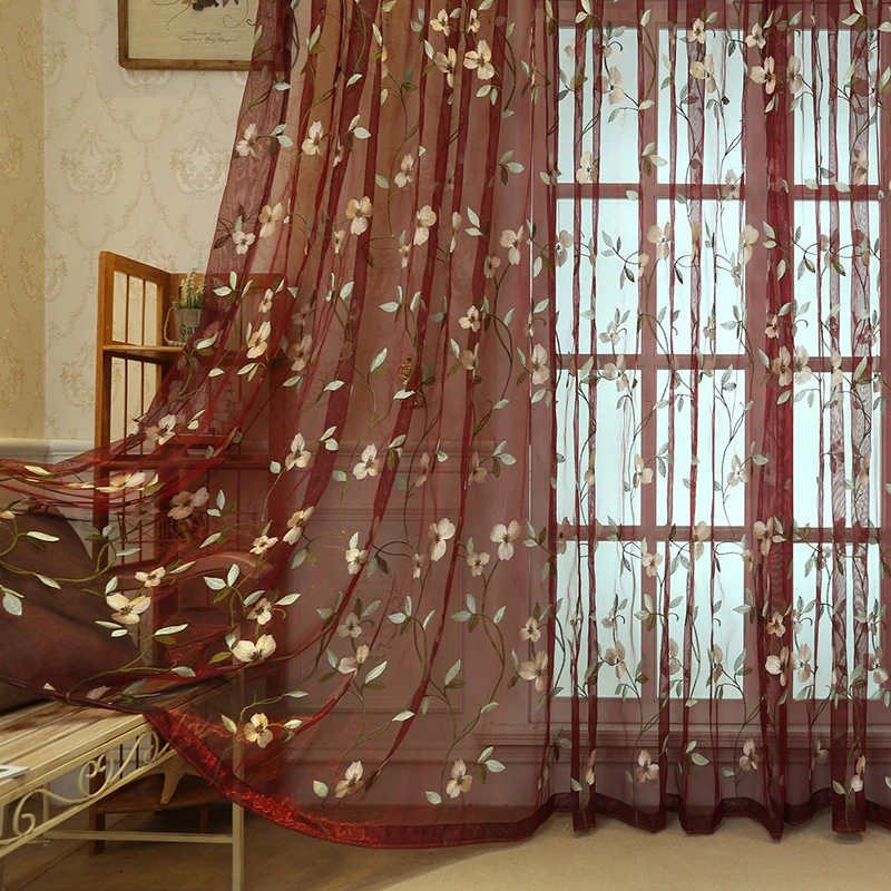 Embroidered Sheer Curtains For Living Room Window Tulle Curtain Drapes For Bedroom Luxury Floral Cortinas Made sheer curtains window curtains decor curtains light filtering curtains embroidered curtains