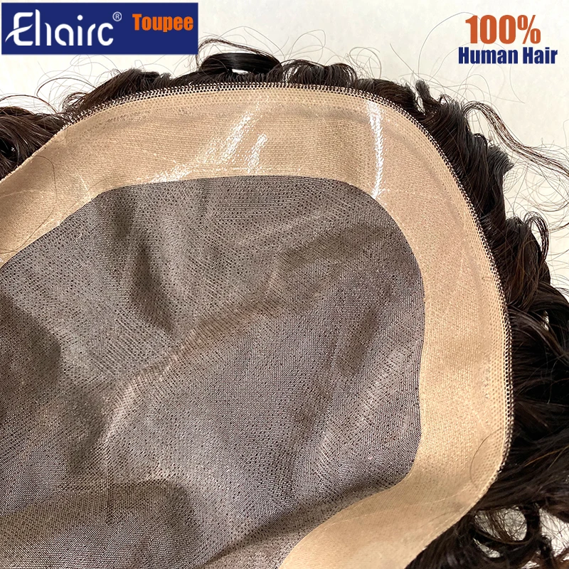 Curly Toupee For Men Brown Color Mono Hair System Unit for Men Durable Male Hair Prosthesis 100% Human Hair Unit Men's Wig 4