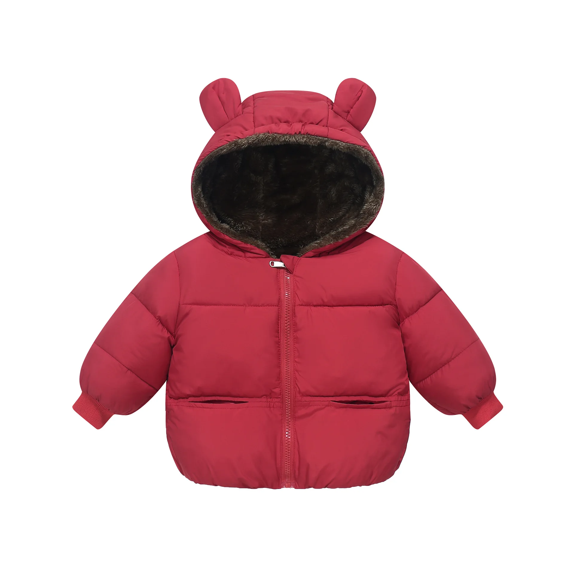 Children's Bear Ear Hooded Puffer Coat with Pockets Kids Warm Winter Outerwear