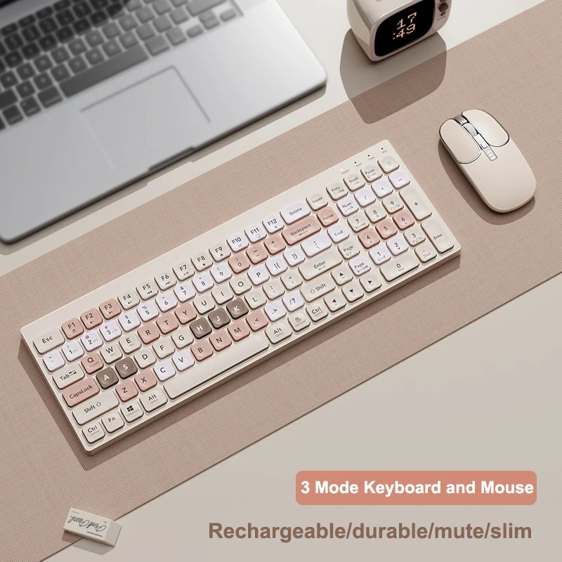 Teclas de Teclado sem Fio Mouse Conjunto 2.4g Bluetooth Multimídia Teclado Recarregável Jogo Rato Combinação Kit para pc Escritório em Casa 105