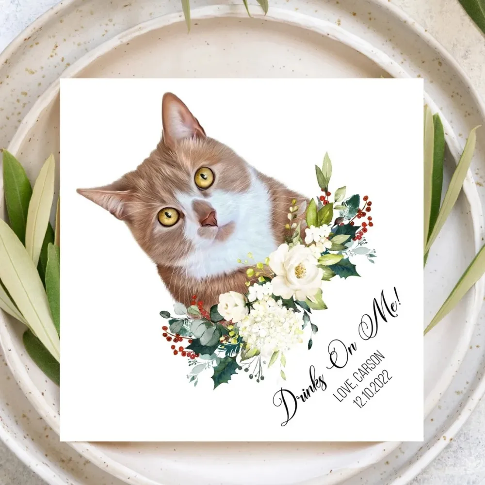 50 pcs Personalized Pet-Themed Personalized Wedding Napkins-I Do Too Cocktail Napkins for Pet Lovers