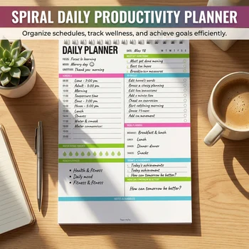 Agenda giornaliera con rilegatura a doppia spirale, agenda settimanale e lista delle cose da fare per l'organizzazione di ufficio, studio e casa