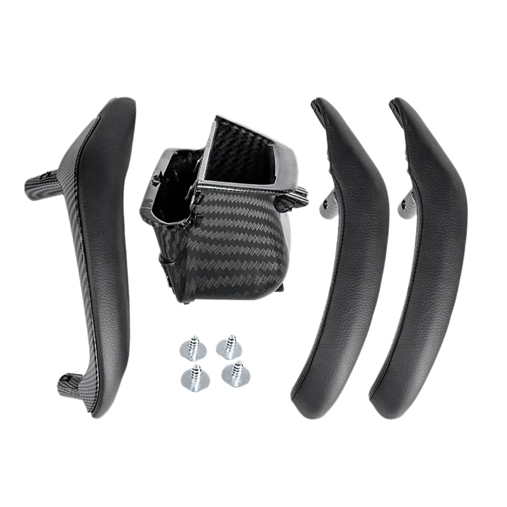 

4Pcs Carbon Fiber Car Inner Leather Door Handle Trim Pull Grab Panel Handle for BMW X3 X4 F25 F26 2010-2016 LHD