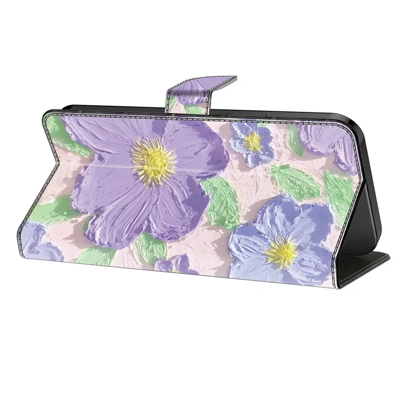 Luxurious 3D Flower Painting Leather Flip Wallet Phone Case