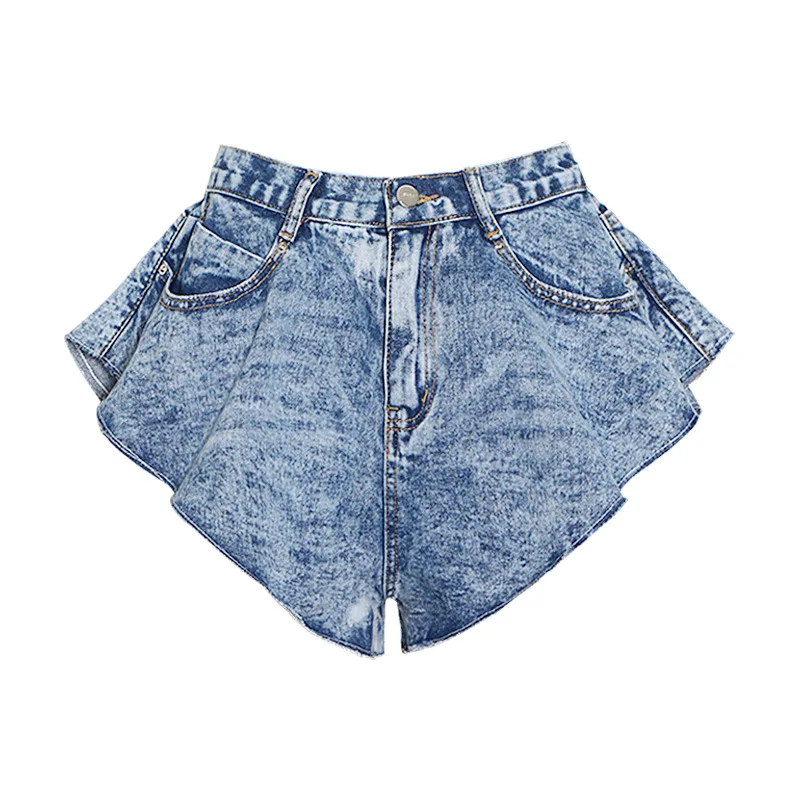 High Waist Denim Shorts Women 2023 Summer Ins New Jeans Loose Slimming Pocket Ruffled Short Casual Short Booty Pants for Ladies