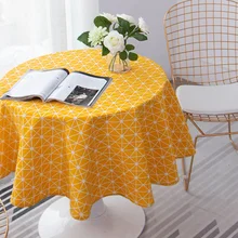 

Round Cotton And Linen Tablecloth European-style Home Restaurant Lattice Cover