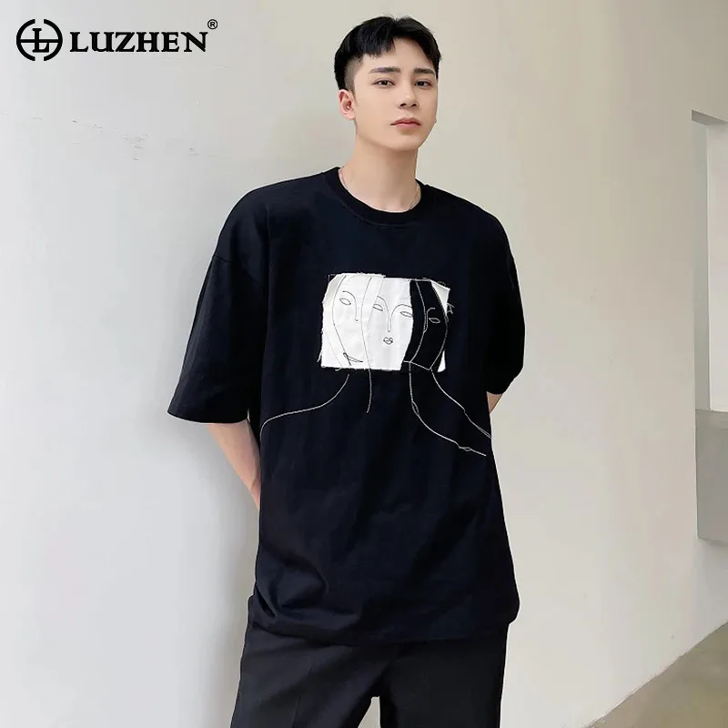 

LUZHEN Summer Stylish Splicing Designn Short Sleeved T Shirts Men's Personality Trendy Street Korean Reviews Many Clothes LZ3652