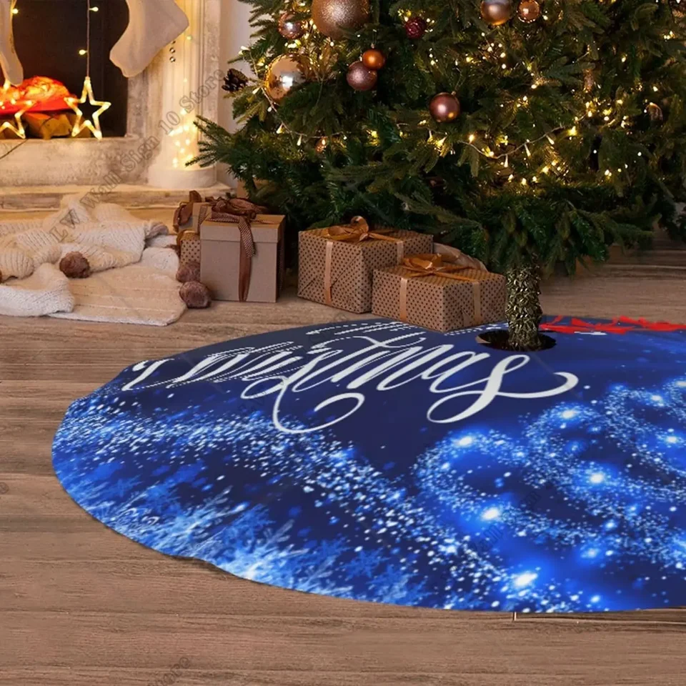 36 Inch White Faux Fur Christmas Tree Skirt With Silver Snowflakes - Plush Holiday Decor (Blue) - View #10