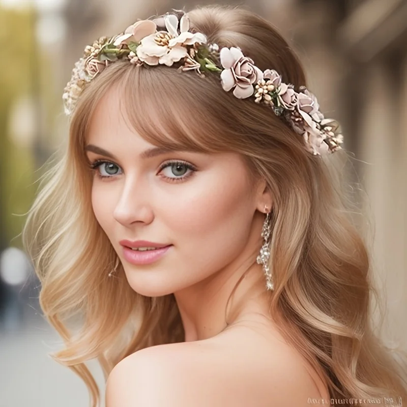 Handmade Flower Wreath Headbands Hair Jewelry For Women Wedding Bridal Tiara Crown Hairband Princess Girls Hair Accessories