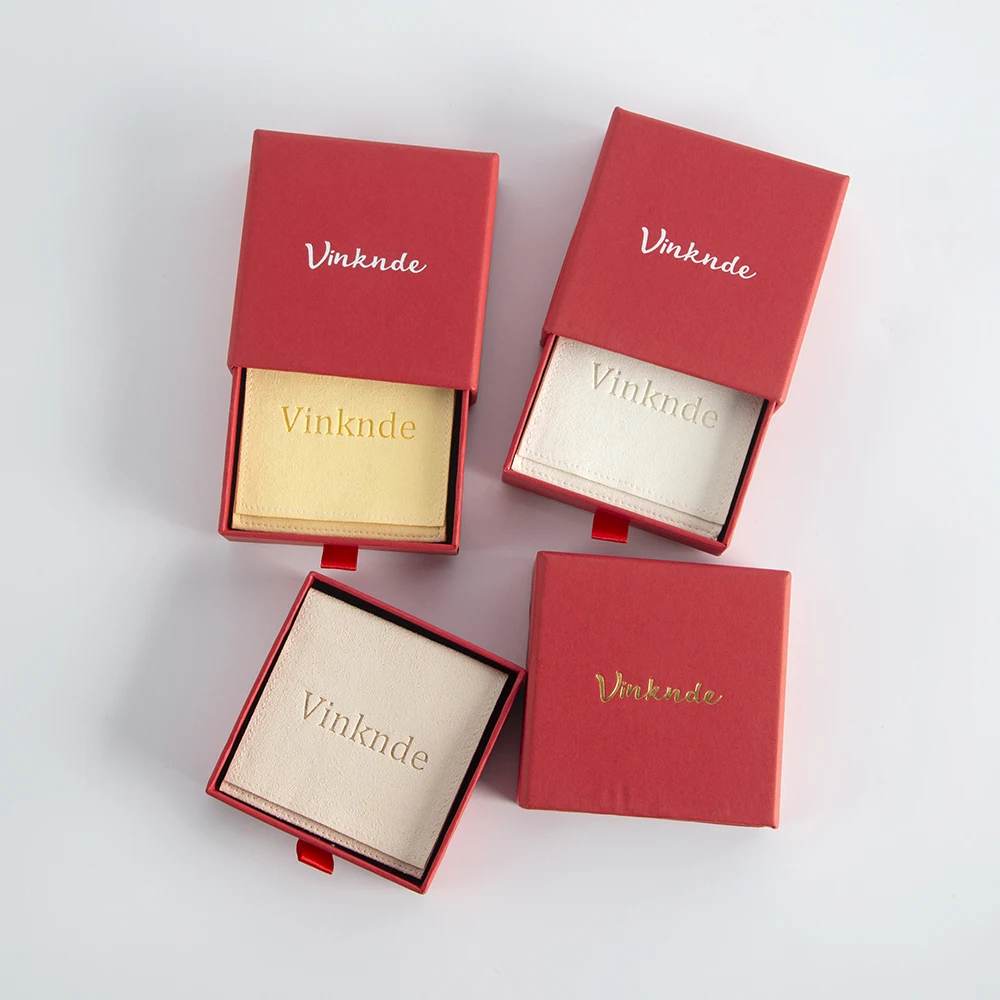 Custom Logo Christmas Red7x7x1.7cm Jewelry Paper Box and Personalized 6x6cm Microfiber Flap Bag Ring Earring Wedding Gift Favors