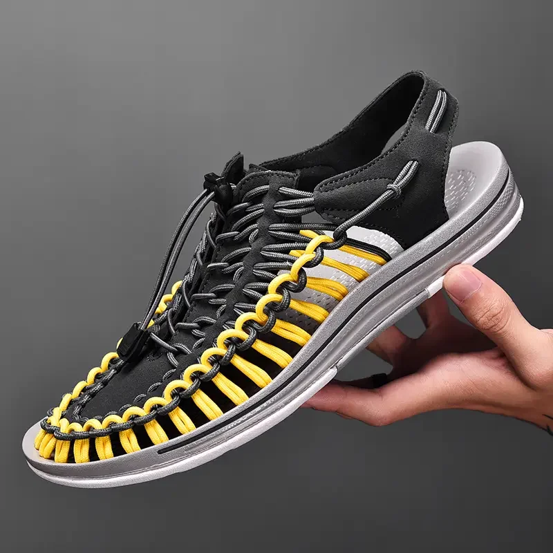 2024 New Leisure Men's Spring/Summer Knitted Sandals Fashionable and Trendy Beach Shoes with A Headband and One Step Lazy Shoes