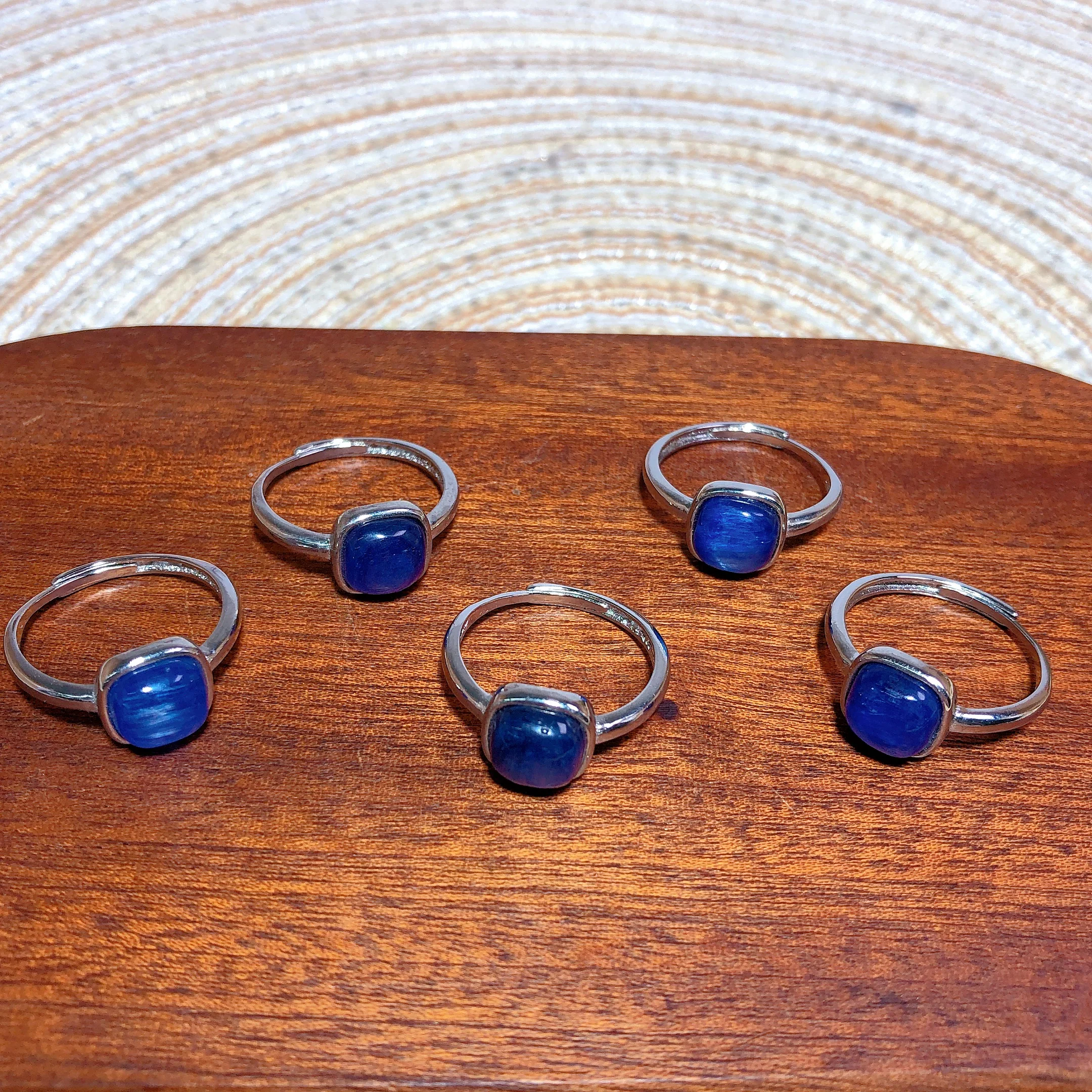 Natural Crystals Kyanite Cube Ring Silver Flash Scintillating Painting Gemstones Women Men Adjustable Energy Ore 5